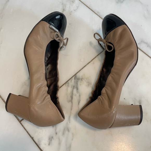 AGL black and tan Italian leather block heels euro 37.5 US womens 7 scuffed heel - Picture 7 of 11